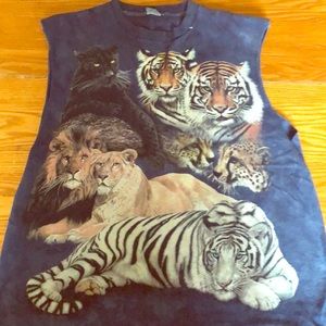Vintage sleeveless tiger cat printed shirt